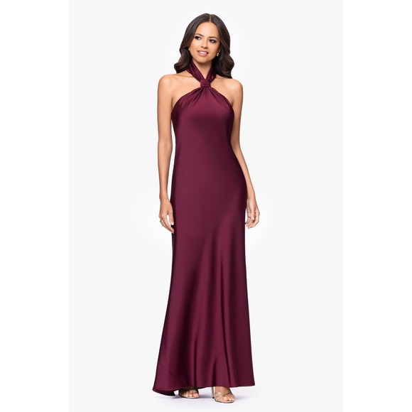 Betsy & Adam Dresses & Skirts - New! Betsy & Adam Esmerelda Satin Halter Neck Gown Wine Size 8